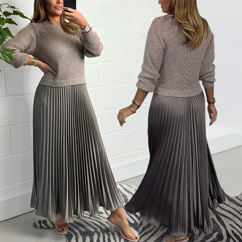 🔥Women's solid color Long Sleeve Jumper & Pleated Bottom Dress