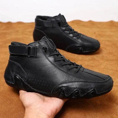 Italian suede high boots with Velcro-Masculine style, casual chic