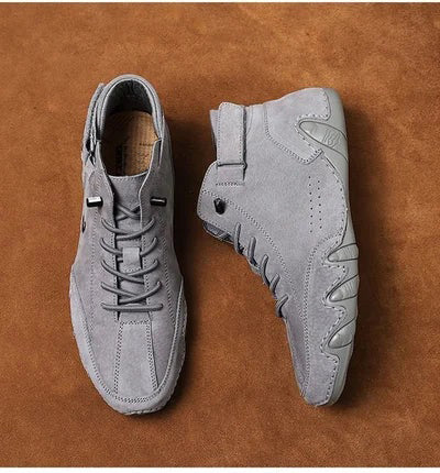 Italian suede high boots with Velcro-Masculine style, casual chic
