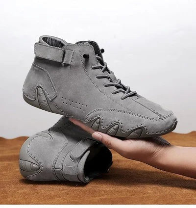 Italian suede high boots with Velcro-Masculine style, casual chic
