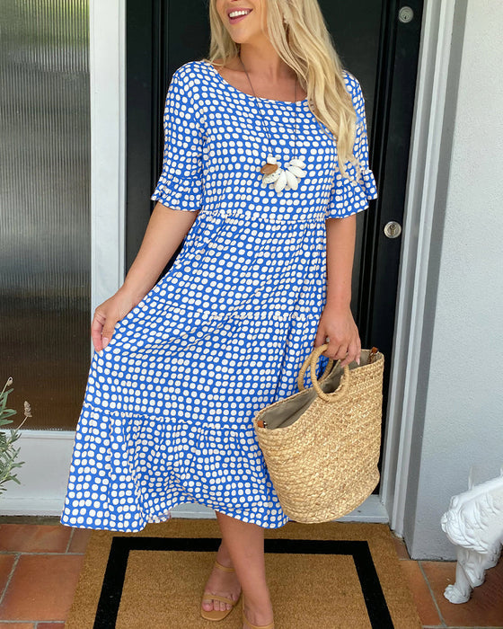 🎁2025 Big Sale💥Round Neck Polka Dot Print Midi Dress