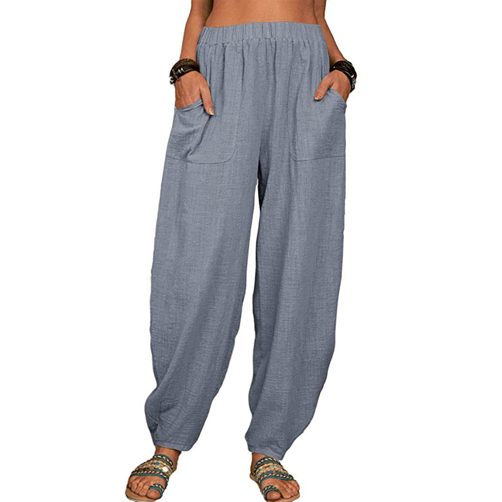 Women's linen and cotton wide leg pants