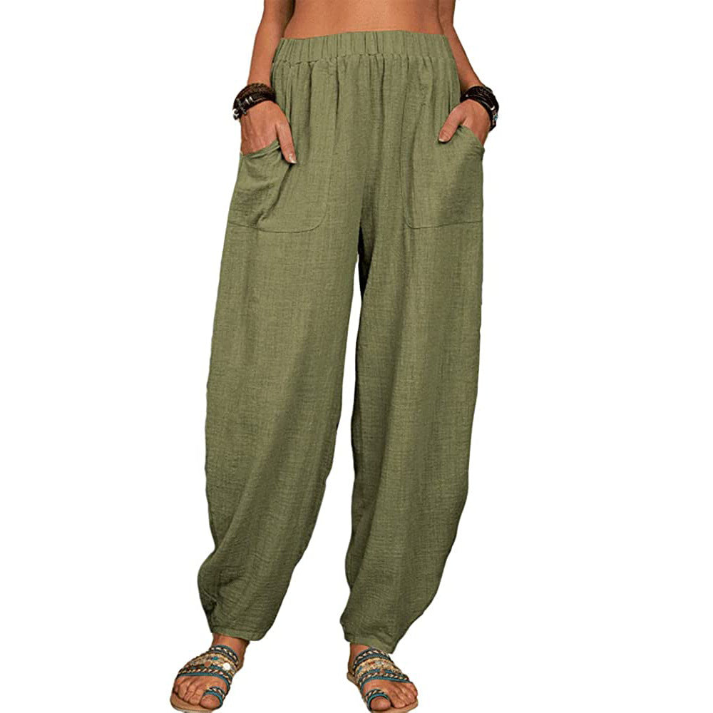 Women's linen and cotton wide leg pants