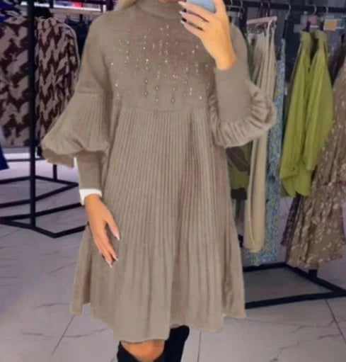 🎁Hot Sale🔥Women's Pleated Black Dress with Lantern Sleeve