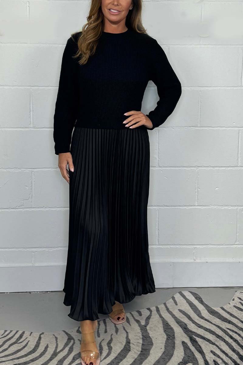 🔥Women's solid color Long Sleeve Jumper & Pleated Bottom Dress
