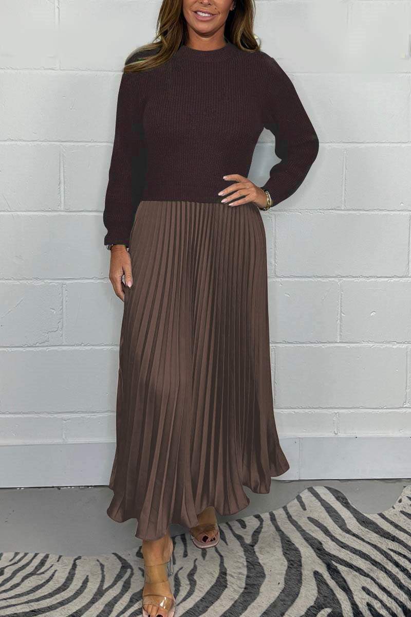 🔥Women's solid color Long Sleeve Jumper & Pleated Bottom Dress