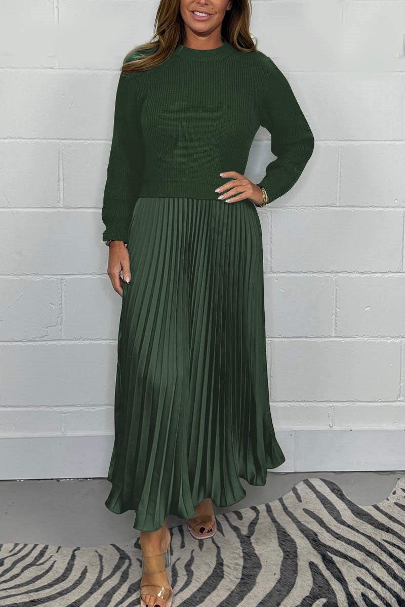 🔥Women's solid color Long Sleeve Jumper & Pleated Bottom Dress