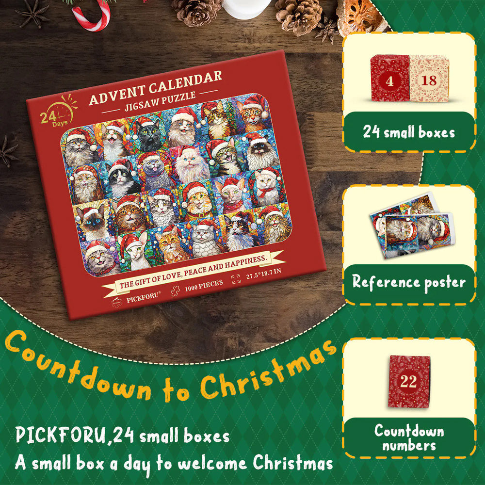 🎁Happy Christmas Cats Advent Calendar Jigsaw Puzzle 1000 Pieces