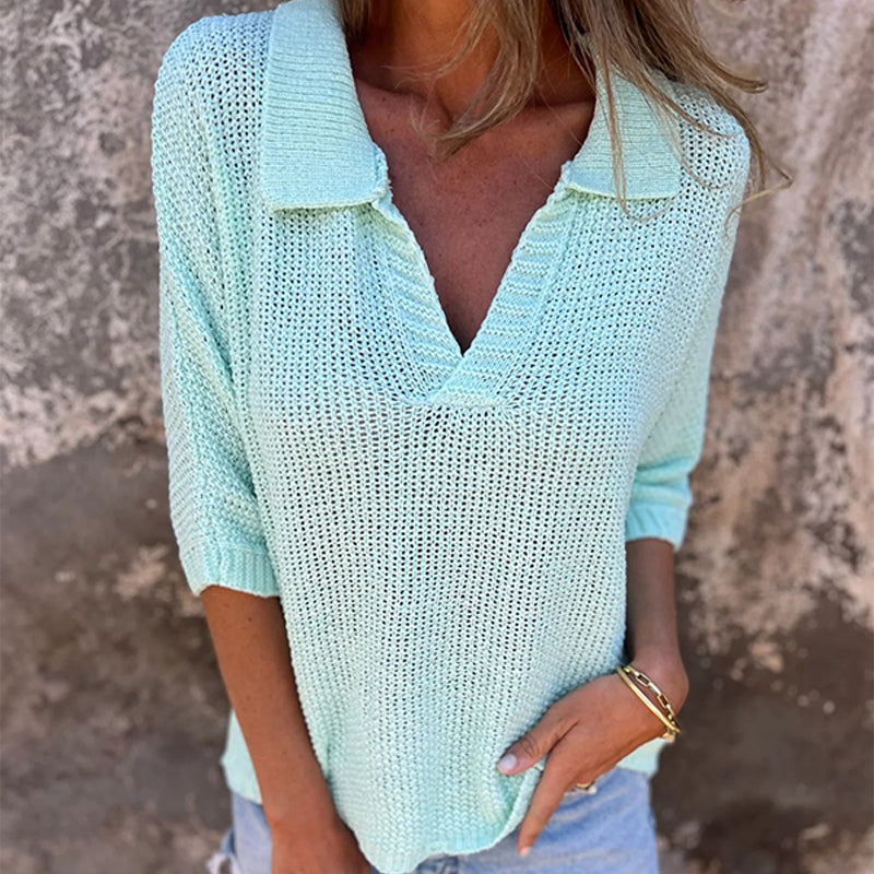 🎉Stylish V-Neck Three-Quarter Sleeve Knit Top