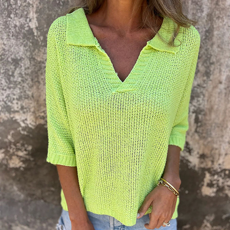 🎉Stylish V-Neck Three-Quarter Sleeve Knit Top
