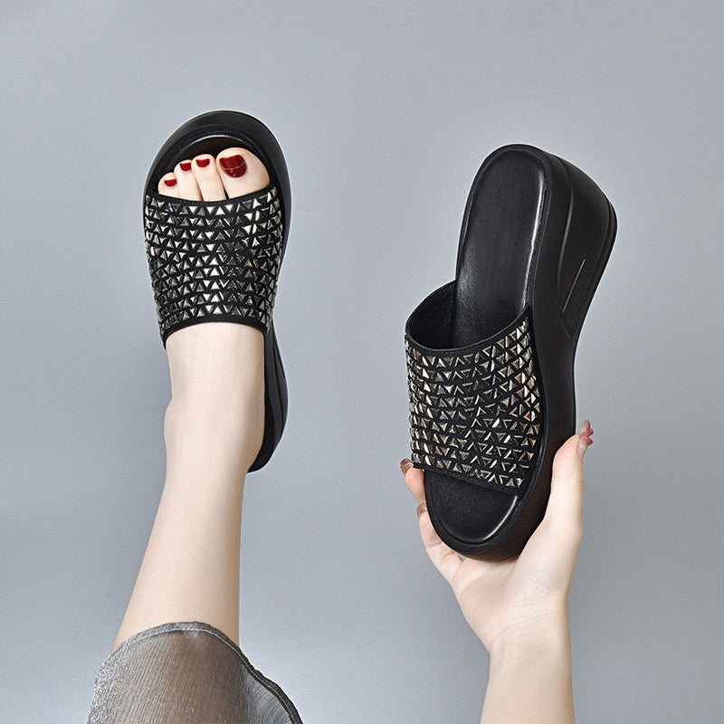 Women's Shiny Wedge Slide Sandals