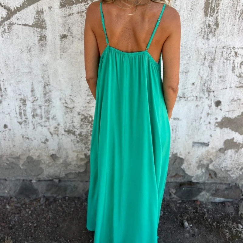 Women's Elegant Lace Trim V-Neck Spaghetti Strap Maxi Dress