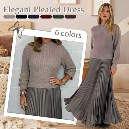 🔥Women's solid color Long Sleeve Jumper & Pleated Bottom Dress