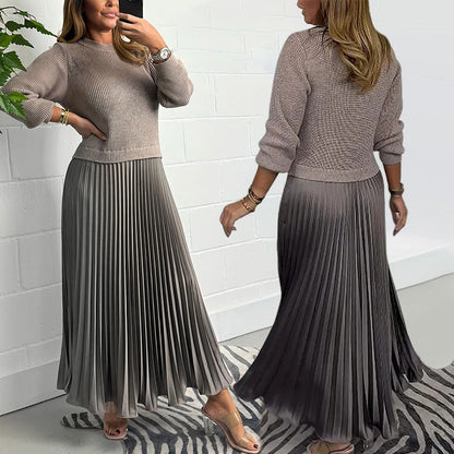 🔥Women's solid color Long Sleeve Jumper & Pleated Bottom Dress