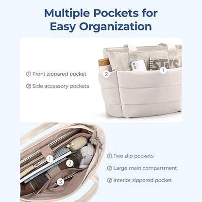 👜Women's Waterproof Bubble Bag 20L Fluffy Tote Bag Quilted Laptop Shoulder Handbag