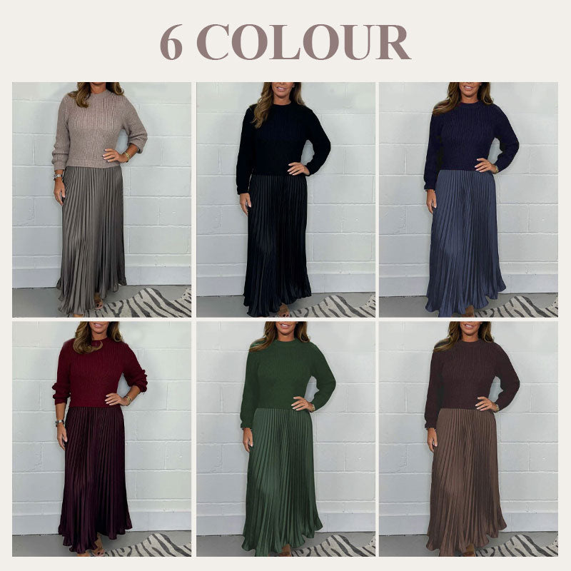 🔥Women's solid color Long Sleeve Jumper & Pleated Bottom Dress